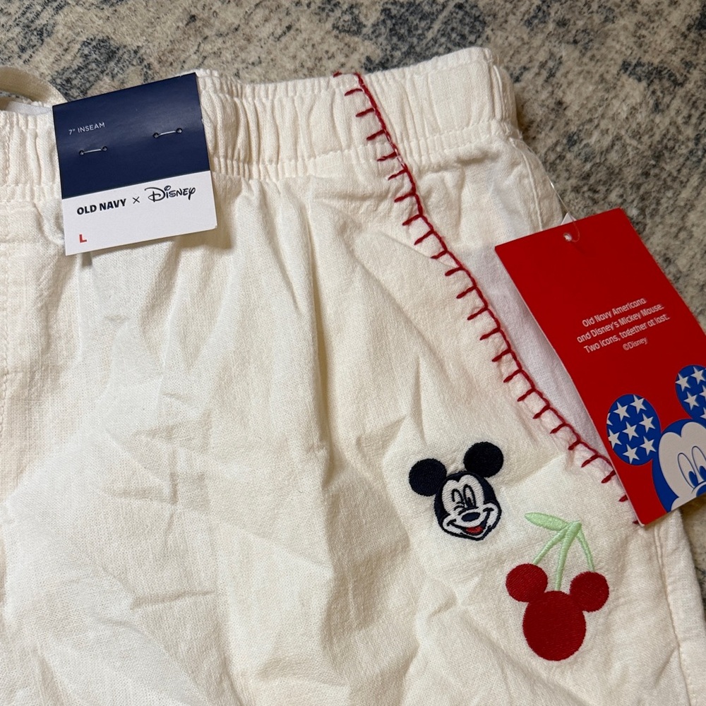 Old Navy Cream Shorts with Mickey Mouse Embroidery